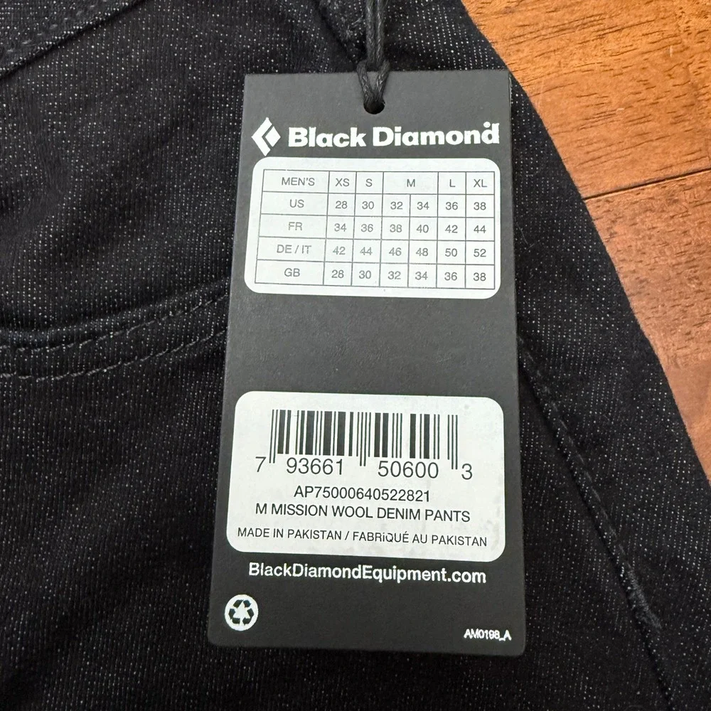 Black Diamond Mission Wool Denim Pants Mens 28x32 Black Technical Climbing New